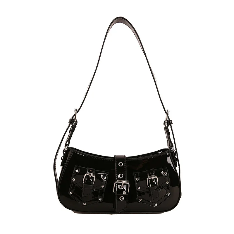 Bolsa De Ombro Feminina Estilo Punk (preta), Pequena E Estilosa.