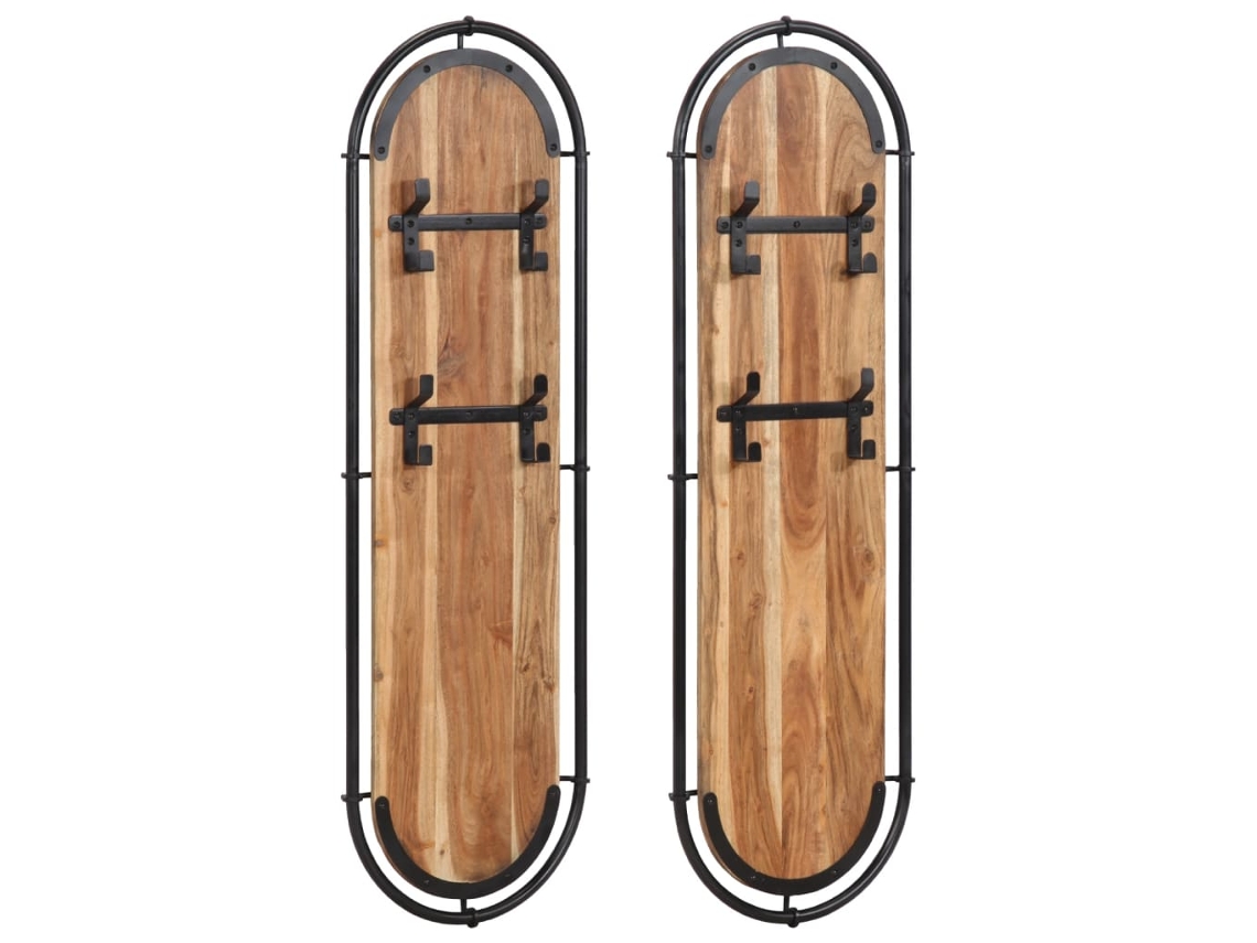 Vidaxl Cabides De Parede Com 4 Ganchos 2 Pcs Madeira De Acácia Maciça