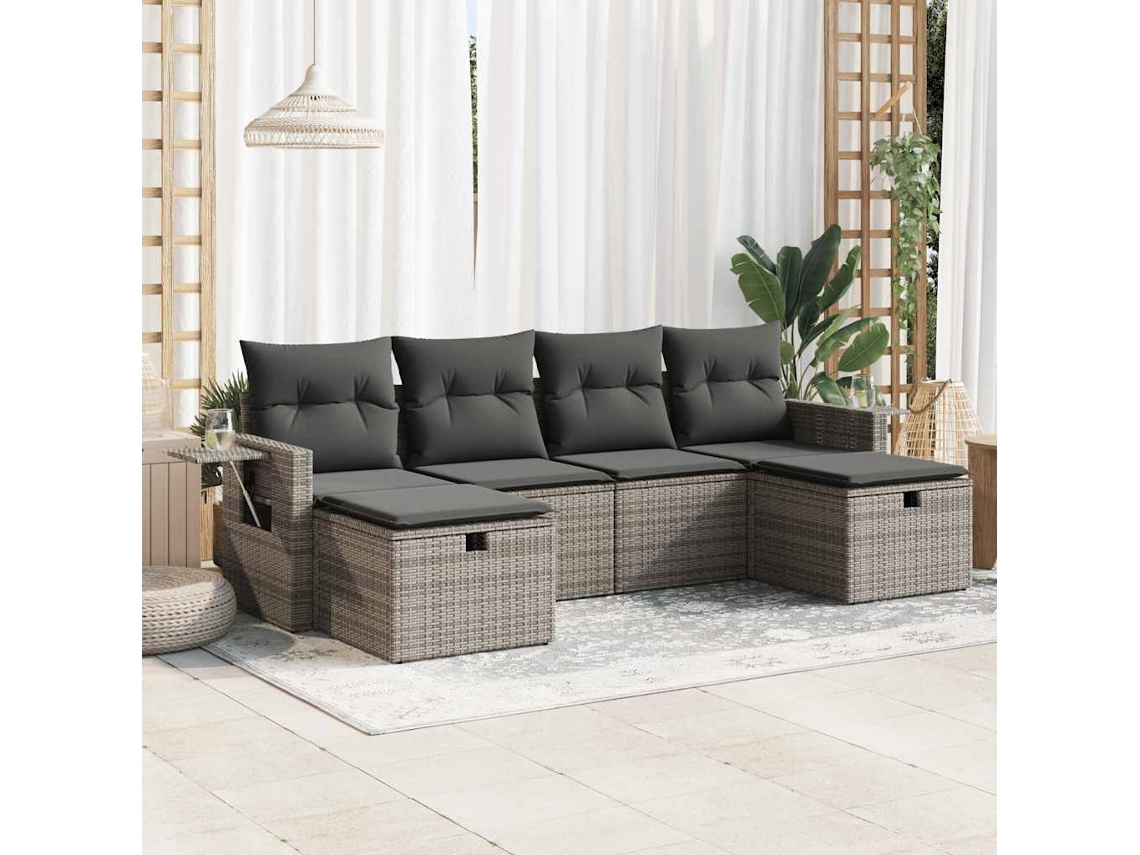 Vidaxl 6 Pcs Conjunto Sofás de Jardim com Almofadões Vime Cinzento