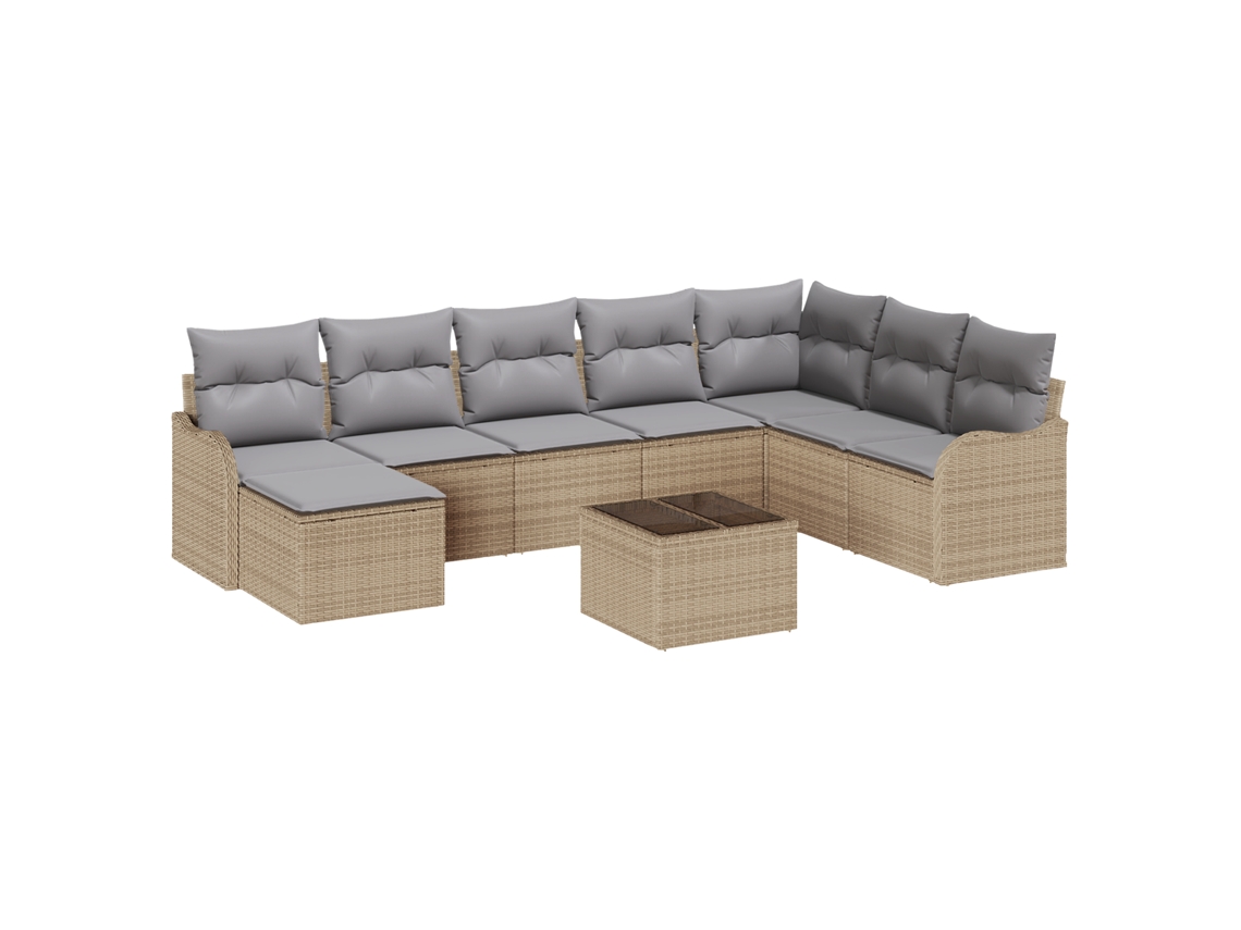 Conjunto 9 De Sofá De Jardim De Vidaxl Com Almofadas Em Rattan Sintético Bege E Cinza Claro  Bege Vime