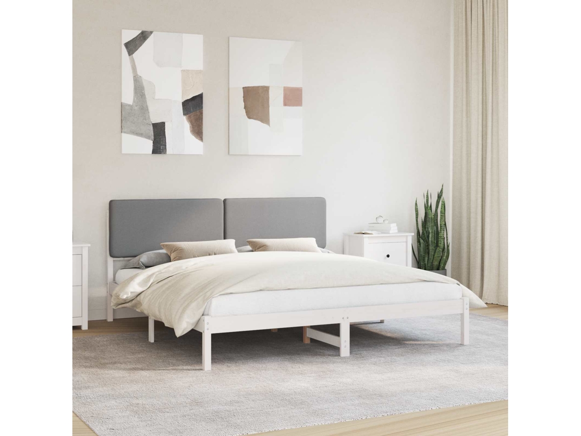 Vidaxl Estrutura De Cama Com Cabeceira Estofada Cinzento-claro