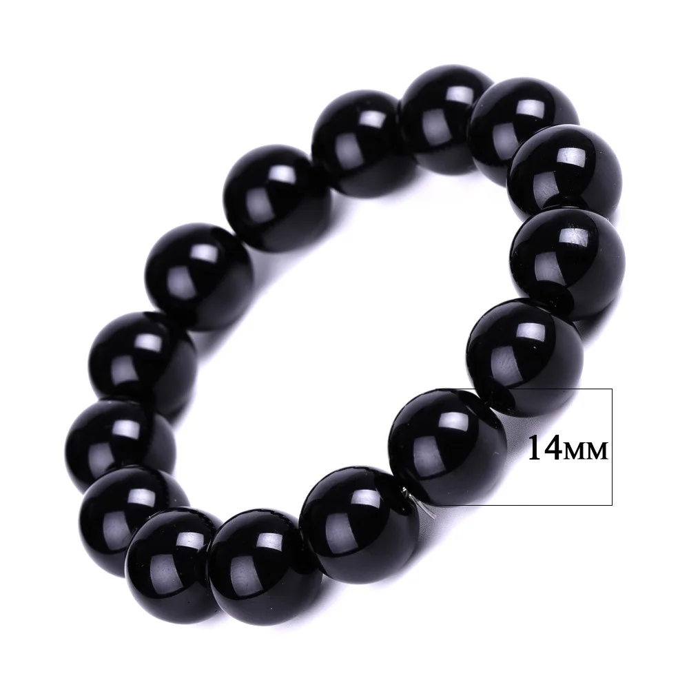 Pulseira Tibetana Budista de Obsidiana para Homens e Mulheres, Amuleto, Bracelete da Sorte MDUG (14 Mm X 19 Cm)