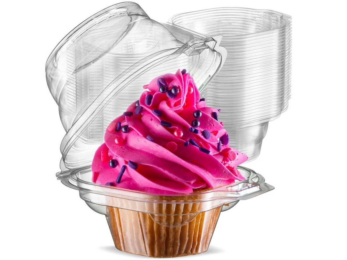 Recipientes individuais empilháveis para cupcakes Prestee 2026, pacote com 50 unidades, altos e com cúpula, descartáveis, multiuso.