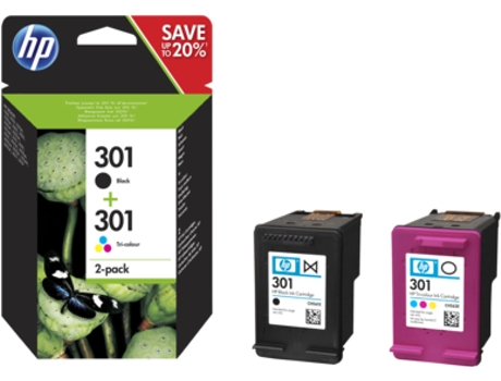 Pack 2 Tinteiros HP 301 Preto e Cores (N9J72AE) — Preto e Cores