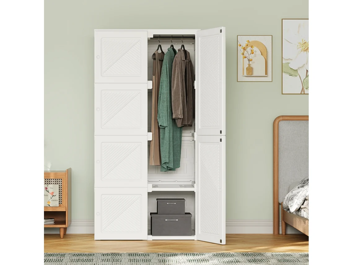 Armario plegable, 5 compartimentos, 6 puertas, 1 barra para colgar, 69x50x136 cm, blanco
