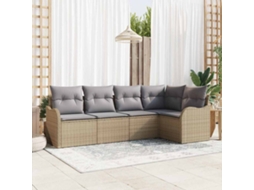 Vidaxl Conjunto De Sofá De Jardim 5 Unid. Bege Vime Pe