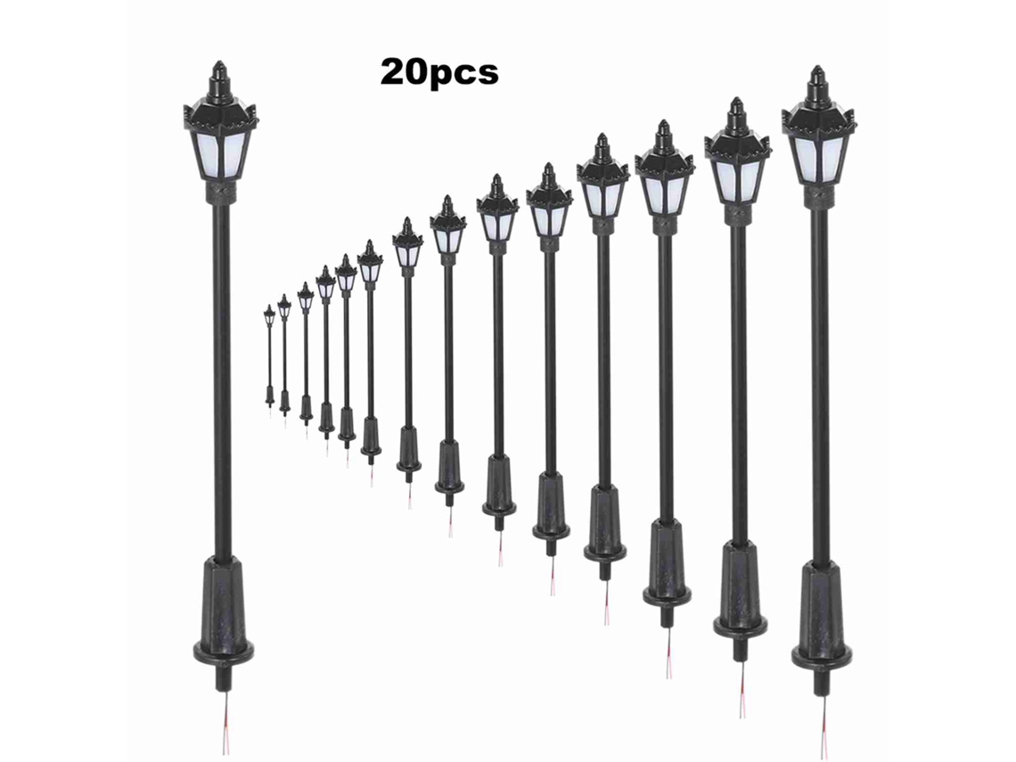 20pcs Lâmpadas De Rua Modelo Led Branco Quente 1:150 65mm Para Layout Ferroviário Jardim Cenário