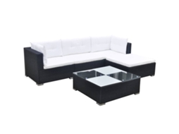 5 Pcs Conjunto Lounge De Jardim C/ Almofadões Vime Pe Preto Dkd Home Decor
