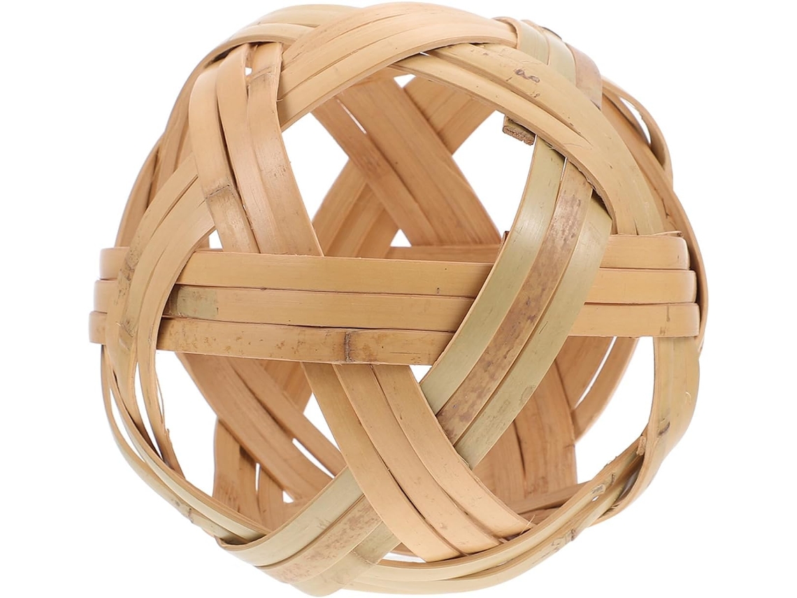 Bola Decorativa, Original E Natural, Em Bambu Trançado Bege