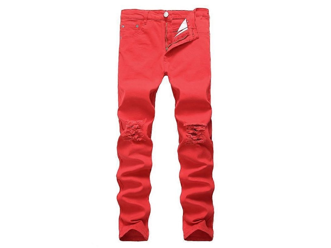 Calças Jeans Qiaoyinee Masculino Casual High Street Tamanho Regular Cintura Média Vermelho