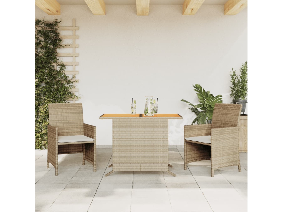 Vidaxl 3 Pcs Conjunto Bistrô Com Almofadões Vime Pe Bege