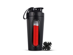 Garrafas de aço inoxidável para shaker de proteína que mantêm as bebidas frias/quentes, com visor e copos de metal. Brilvibera