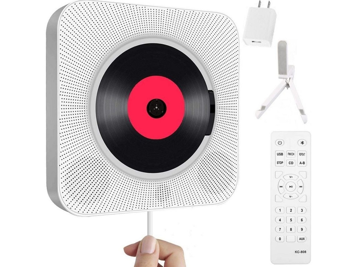 Leitor de CD portátil, alto-falante Bluetooth, montável em parede, reprodutor de música, controle remoto, rádio FM, Yizhood