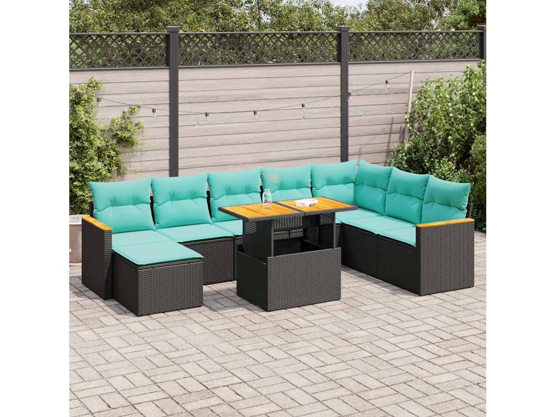 Vidaxl 9 Pcs Conjunto De Sofás P/ Jardim C/ Almofadões Vime Pe Preto