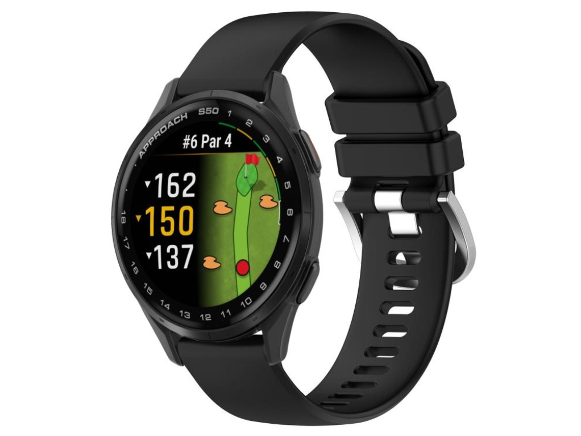 Bracelete para Garmin Approach S50 Silicone Fivela Prateada Brilhante Líquida Preto XIAOMOYU (20mm)