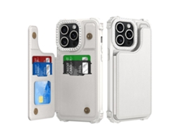 Suporte Casa Para Iphone 15 Pro Pele Sintética Com Porta-cartões Branco