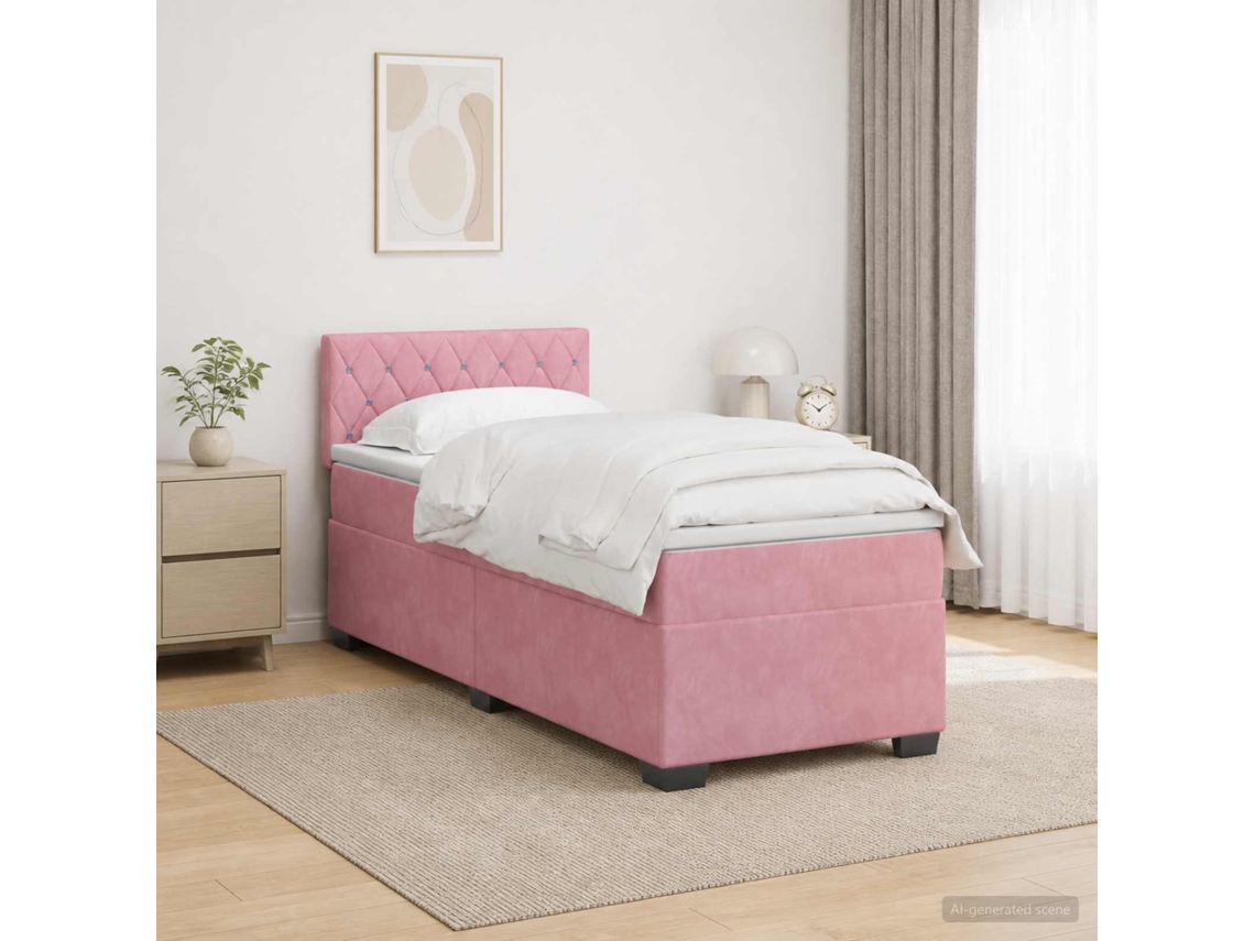 Vidaxl Cama Box Spring Com Colchão E Led Rosa 100 X 200 Cm Veludo