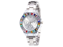 Relógio de Quartzo com Pulseira de Aço Estilo Fashion Caixa de Mostrador Colorido Universal Prata