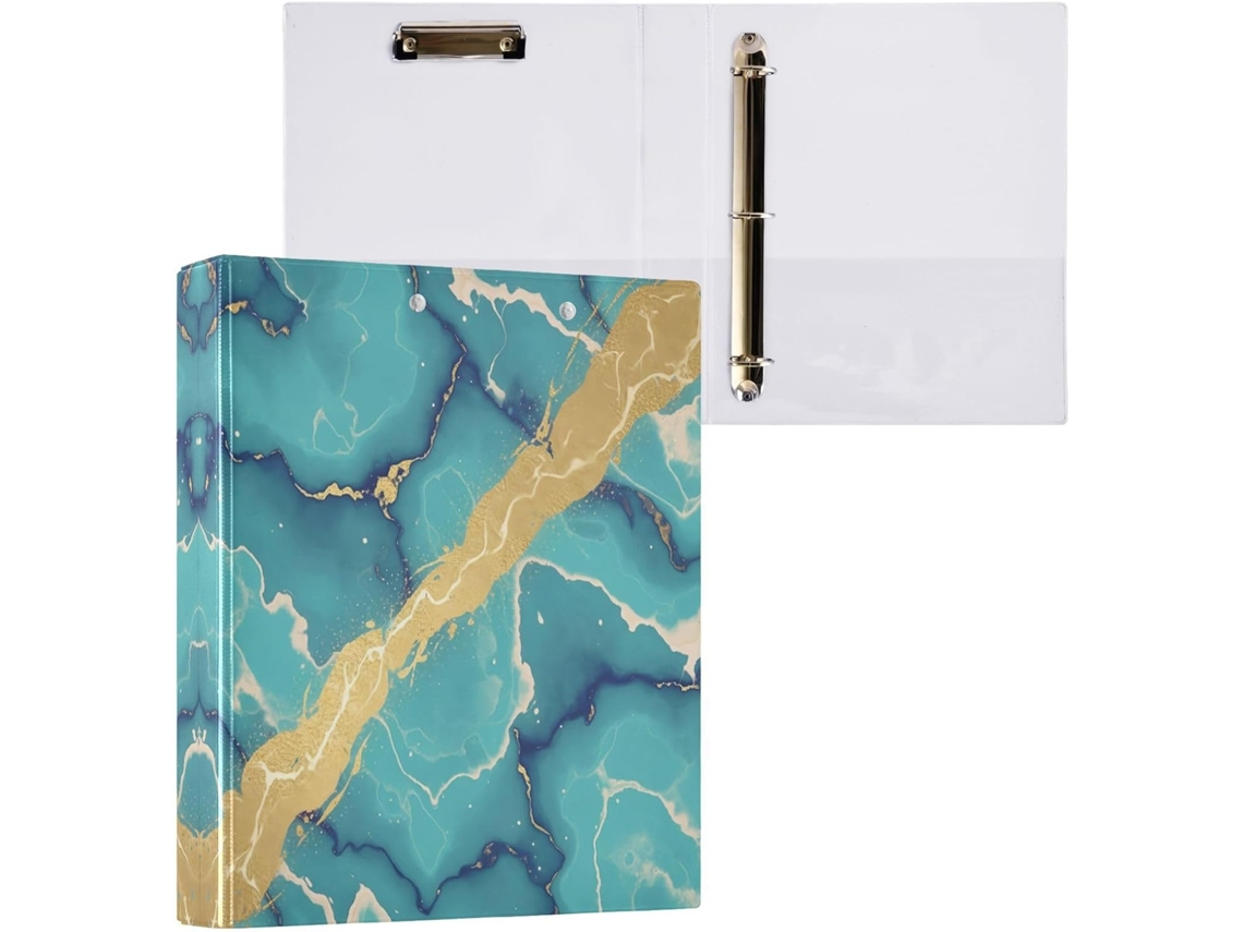 Pasta de 3 Argolas para Tamanho Carta , Organizador Pastas Redondo com Textura Mármore Azul e (27,9 X 21,6 Cm)