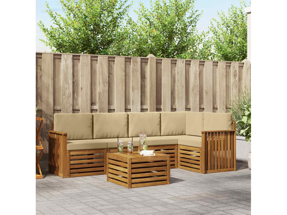 Vidaxl Conjunto De Sofá Sectional Com Almofada 6 Pcs Natural E Bege