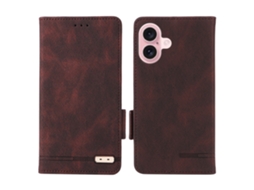 Capa Em Couro Pu Para Apple Iphone 16 Plus - Café