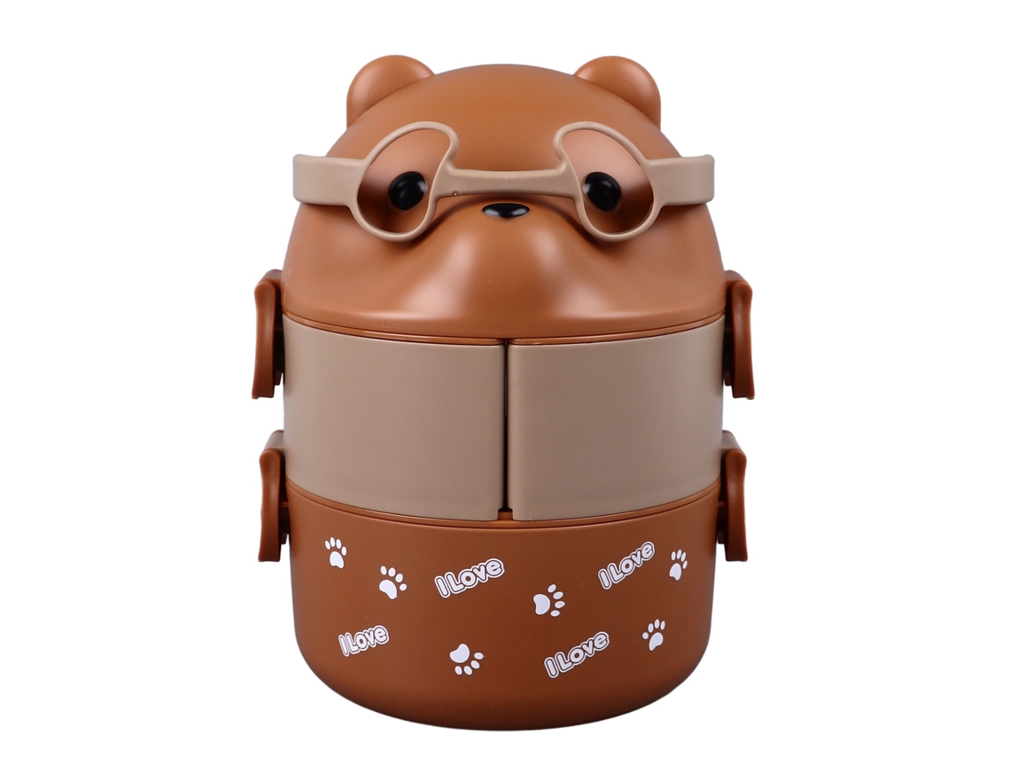 Lancheira Bento 2 Camadas, Portátil, Reutilizável E À Prova De Vazamento, Para Escola, Trabalho E Camping, Padrão Urso Cor Café