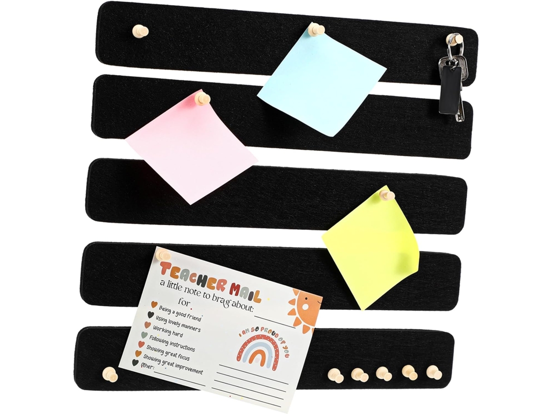 Conjunto de 5 tiras de feltro preto para mesas, avisos, fixação de rostos, multiuso para anotações, fotos e outros itens.