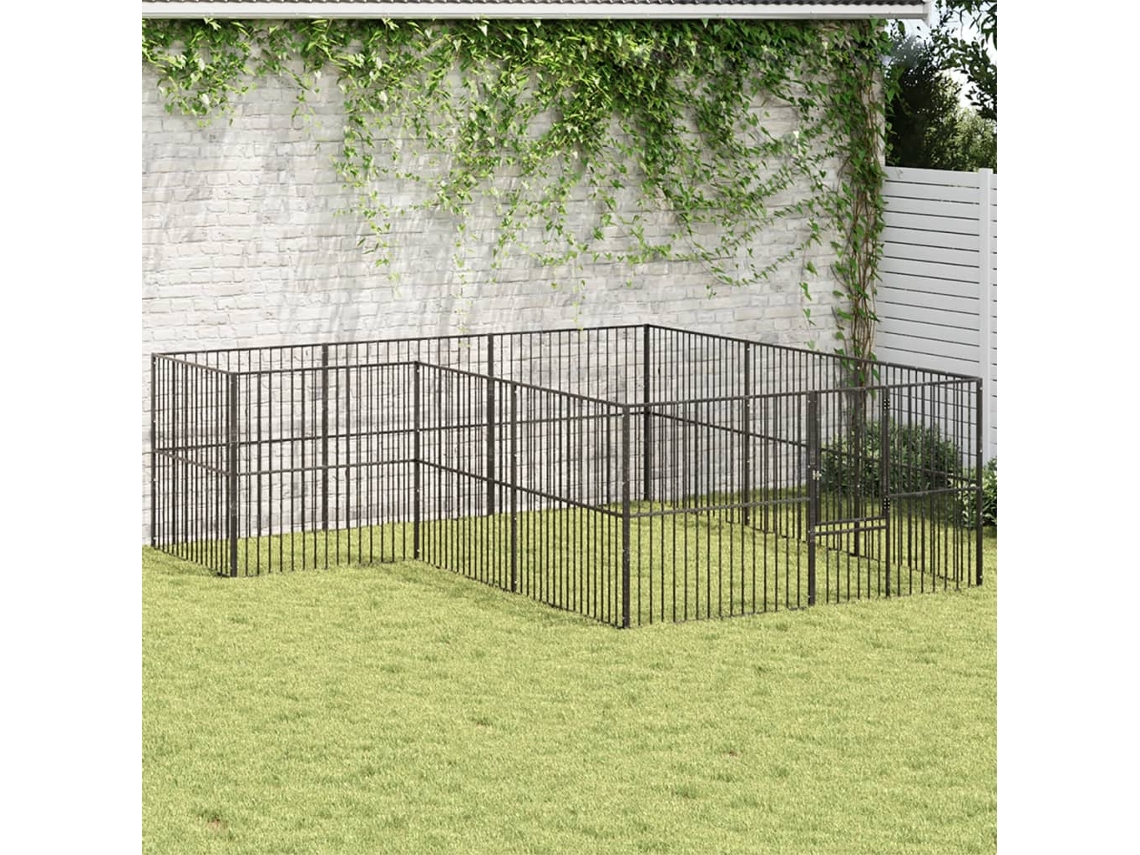 Vidaxl Parque Com 12 Painéis Aço Galvanizado Preto