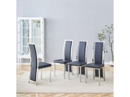 Conjunto 4 Cadeiras Jantar Minimalistas Couro Pu Preto Prata