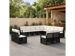 Vidaxl Conjunto De Sofá De Jardim 13 Pcs Preto Vime Pe