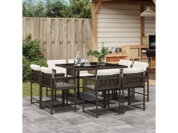 Vidaxl 9 Pcs Conjunto Jantar P/ Jardim C/ Almofadões Vime Pe Castanho