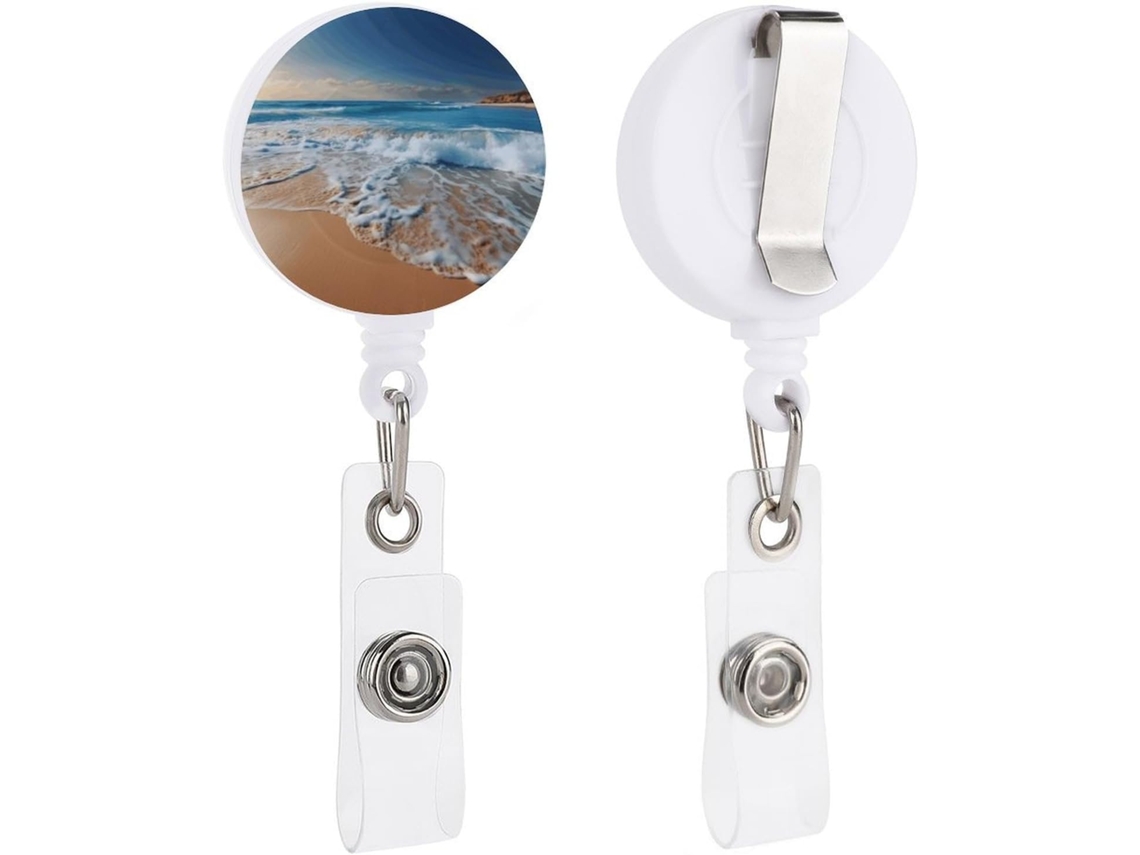 Porta Crachá Retrátil Com Chaveiro E Clipe, Ideal Crachás de Identificação Na Praia Areia Azul Um Porta Crachá
