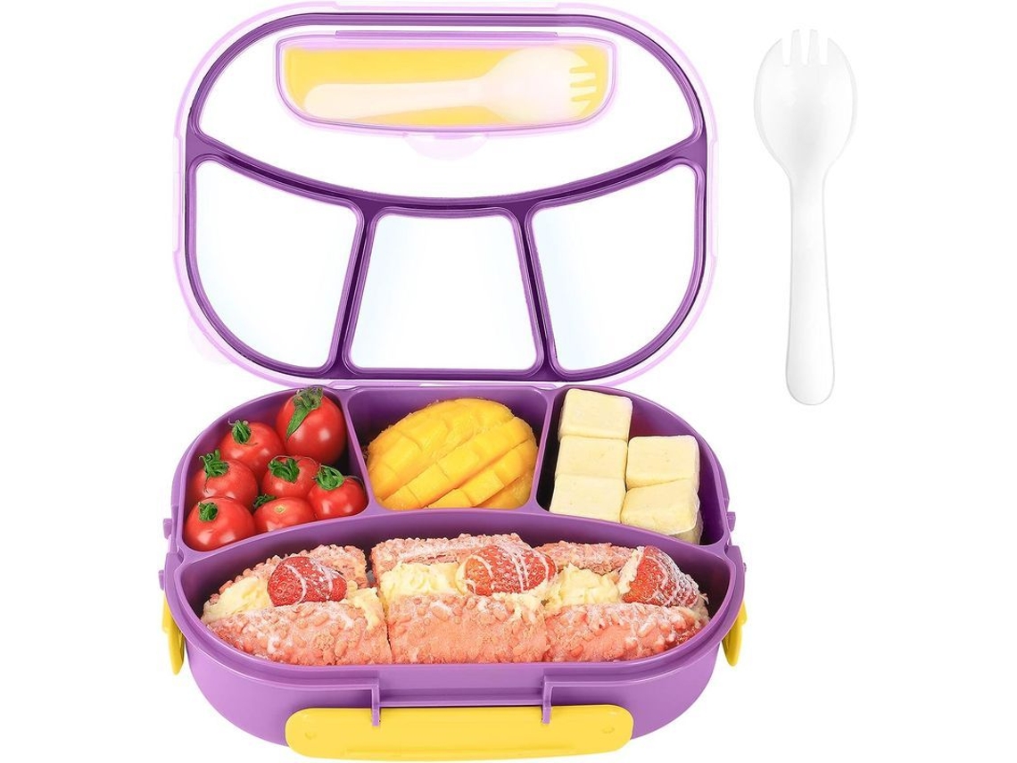 2026 bandeja Bento Adultos Niños 1800ml 4 Compartimentos Hermética Microondas Lavavajillas Sin Bpa Morado