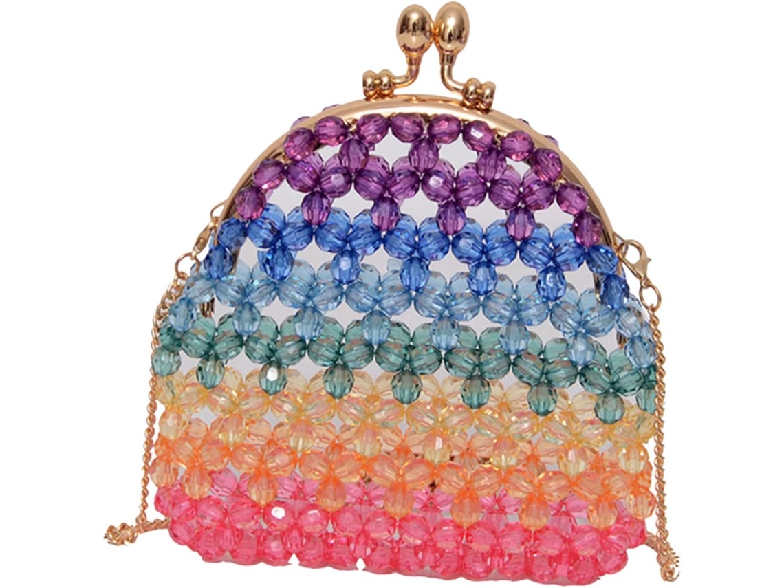 Bolsa De Mão Artesanal Com Alça De Ombro, Vazada, Feita De Contas Acrílicas, Elegante.