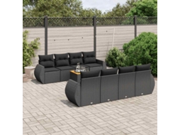 Vidaxl 9 Pcs Conjunto De Sofás P/ Jardim C/ Almofadões Vime Pe Preto