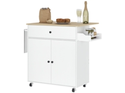 Ilha de Cozinha com Rodas, Lateral Dobrável, Gaveta, Suporte para Temperos e Prateleira 106x42x87cm BTFORUS