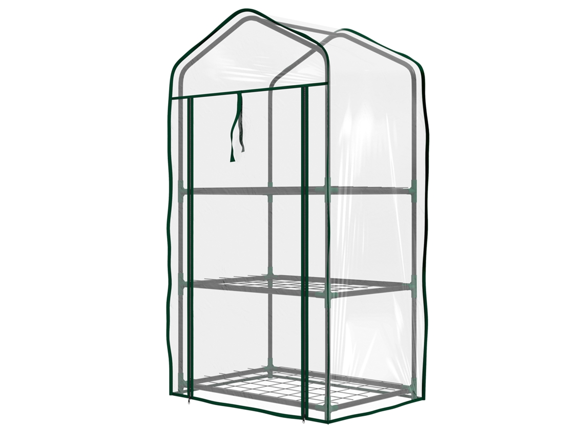 Estufa de Jardim Transparente com 3 Prateleiras e 1 Suporte com Zíper para Cultivo de Plantas 59x39x127 cm