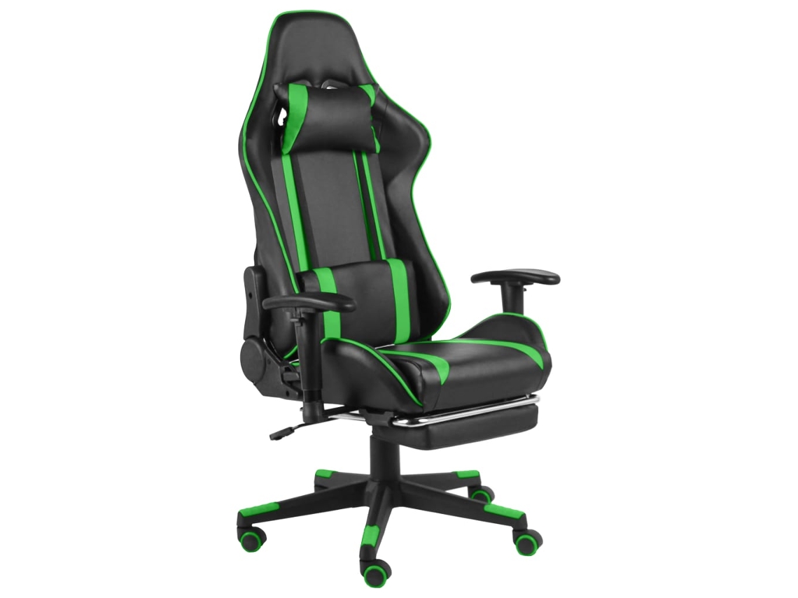 Vidaxl Cadeira De Gaming Giratória Com Apoio De Pés Pvc Verde