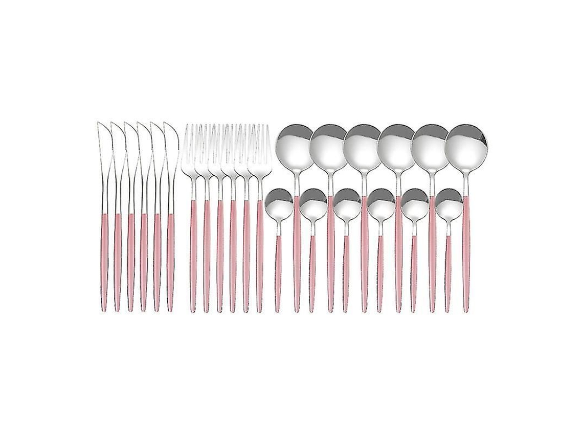 Conjunto De Pratos De Aço Inoxidável 24 Peças, Design Elegante, Anti-roxo, Ideal Para Casa, Festas E Restaurantes, Presente Perfeito Rosa Prata