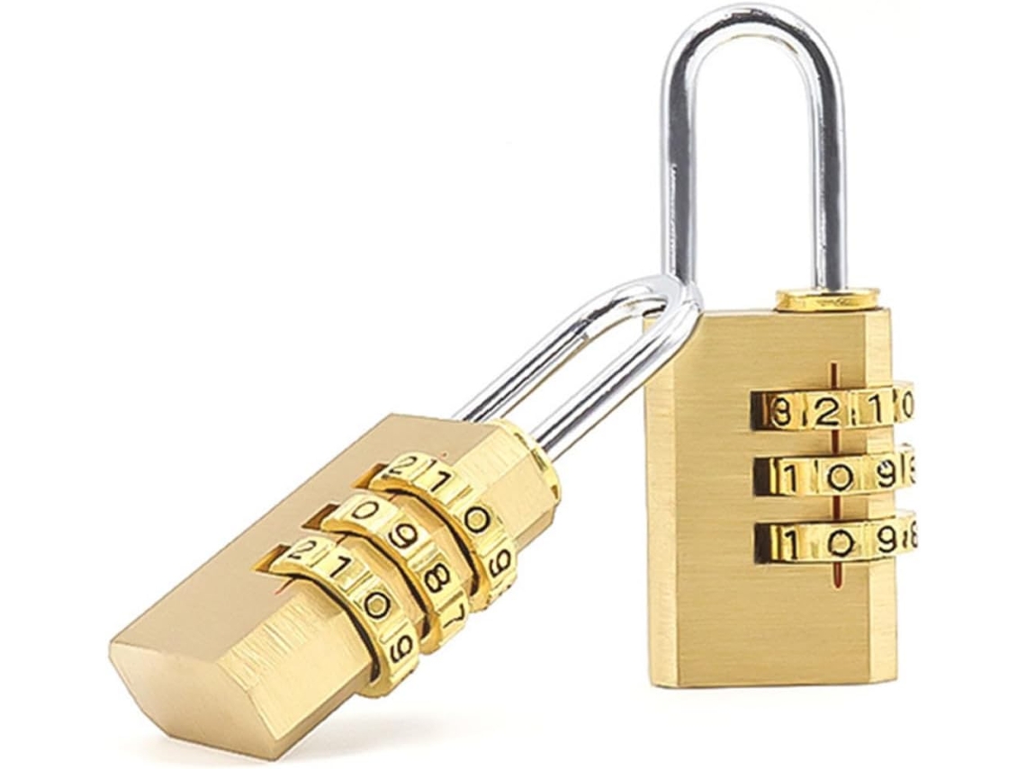 Cadeado De Combinação 3 Dígitos Doitool Em Liga Zinco Dourado, Pacote Com 2 Unidades, Cadeado Digital Portátil Para