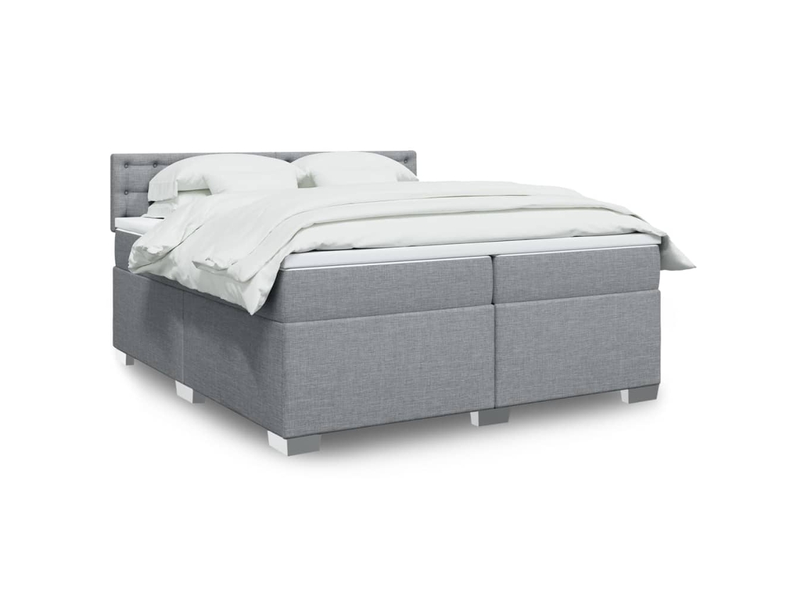 Cama Com Molas/colchão 200x200 Cm Tecido Cinza-claro
