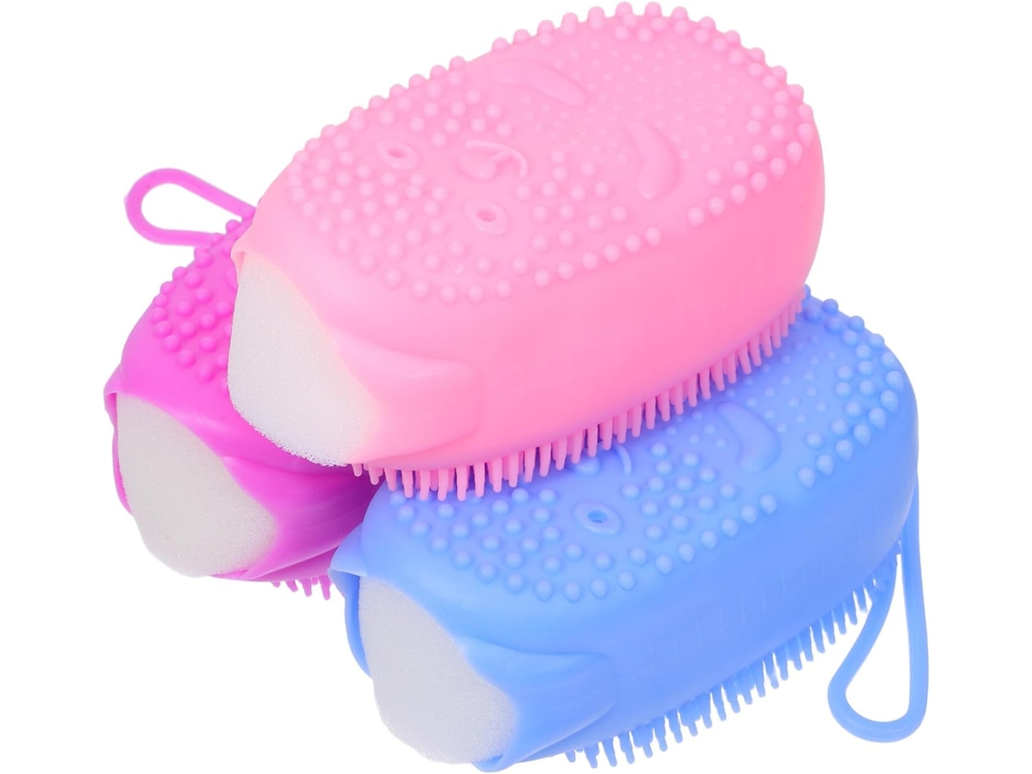 Conjunto Aboofan Com 3 Esponjas De Banho Esfoliantes Silicone Dupla Face, Escovas Corporais Leves Nas Cores Azul, Rosa E