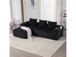 Sofá Modular Compacto Em Veludo Cotelê, Com Bolso Lateral E Porta-copos, Preto.