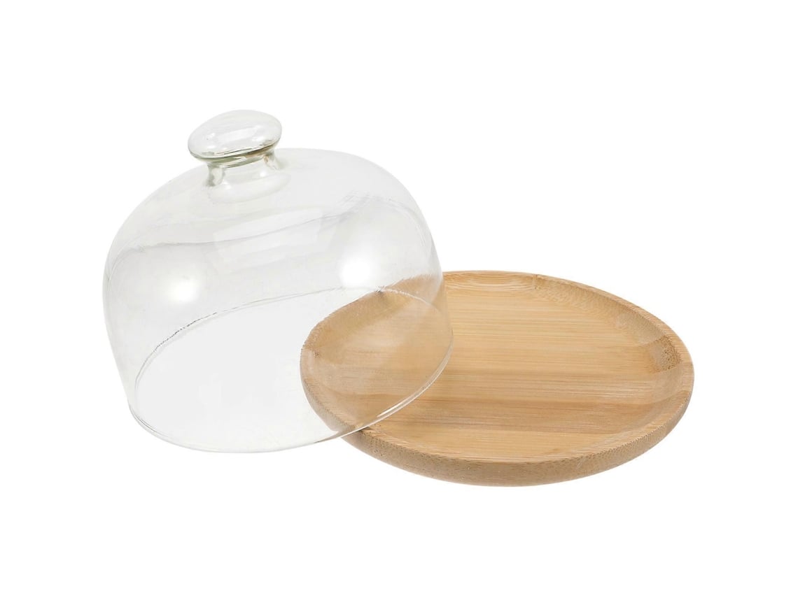 Forma Para Bolo De Ovos Com Tampa De Vidro Bandeja De Exibição De Bambu