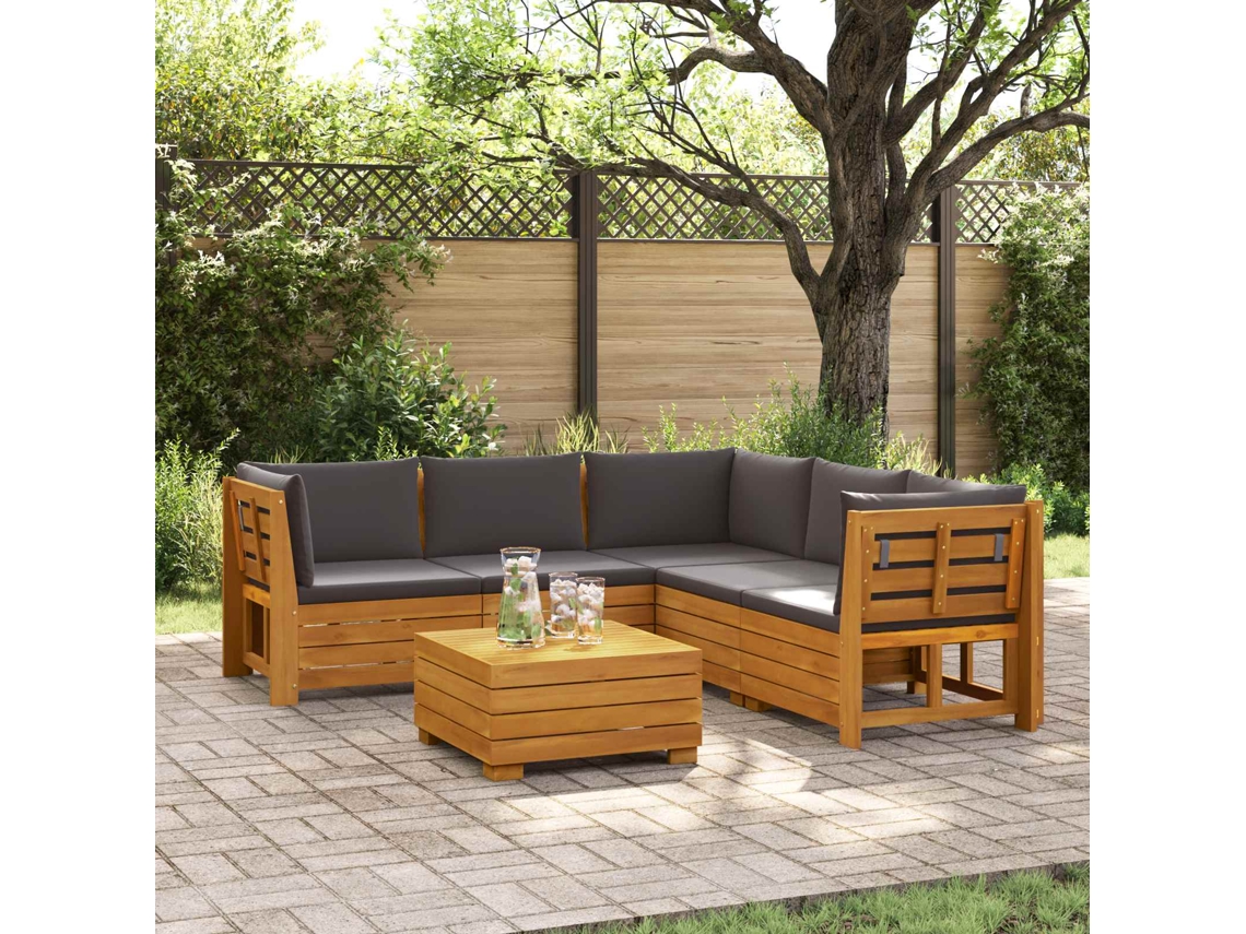 Vidaxl 6 Unid. Conjunto De Sofás Para Exterior Castanho