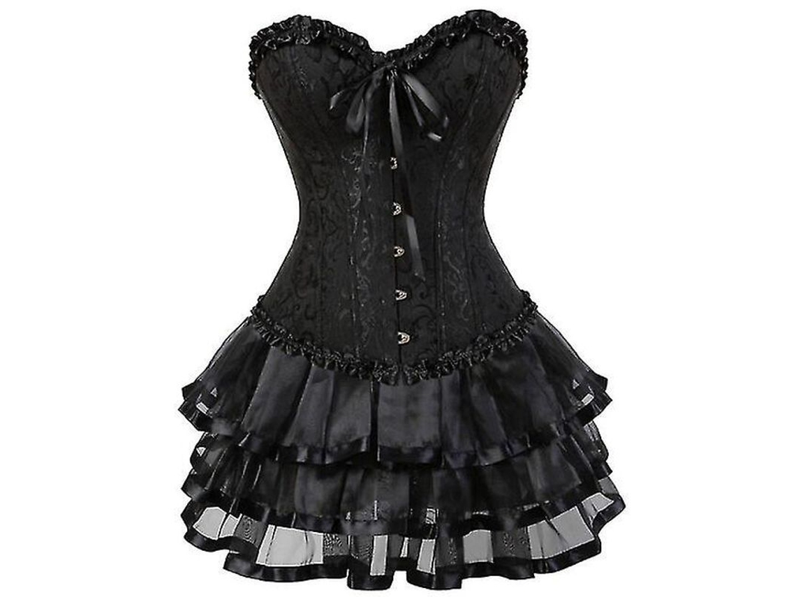 Corset Feminino de Seda com Estampa e Bordado, Ossos de Plástico, Estilo Cotidiano Preto