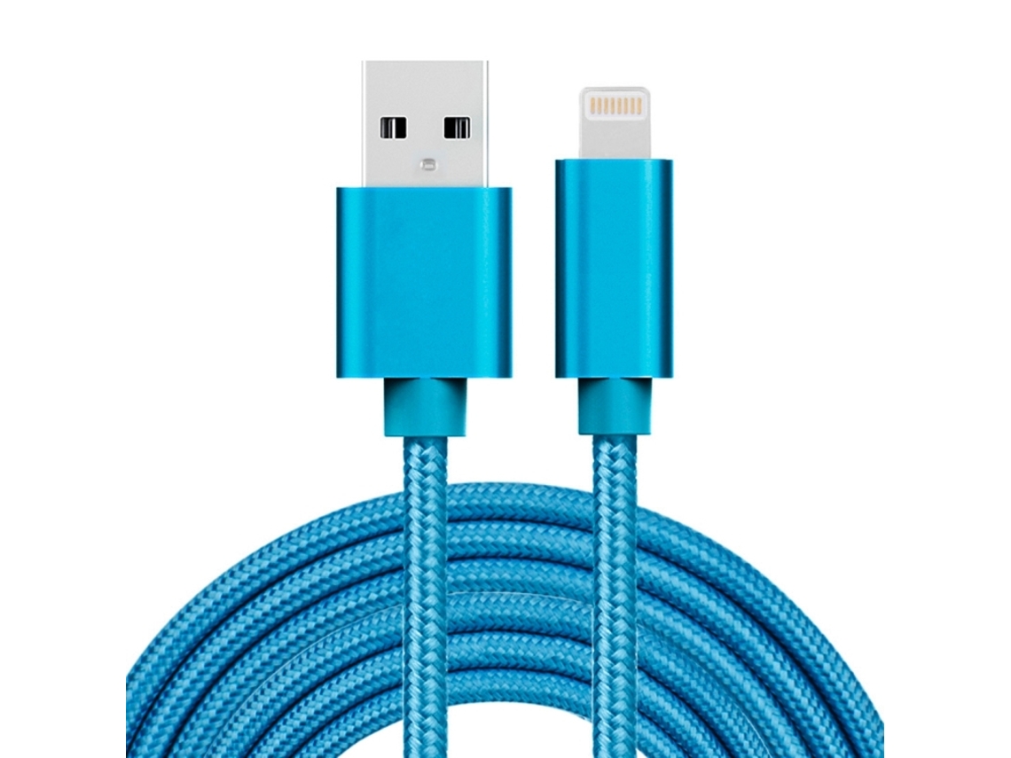Cabo Usb para Dados e Carregamento 3m XIAOMOYU, conector 8 pinos, trançado, cabeça de metal, azul