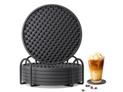 Conjunto De 6 Porta-Copos Para Bebidas Com Suporte Porta-Copos De Silicone Para Proteção De Mesa Preto ZMDECQNA