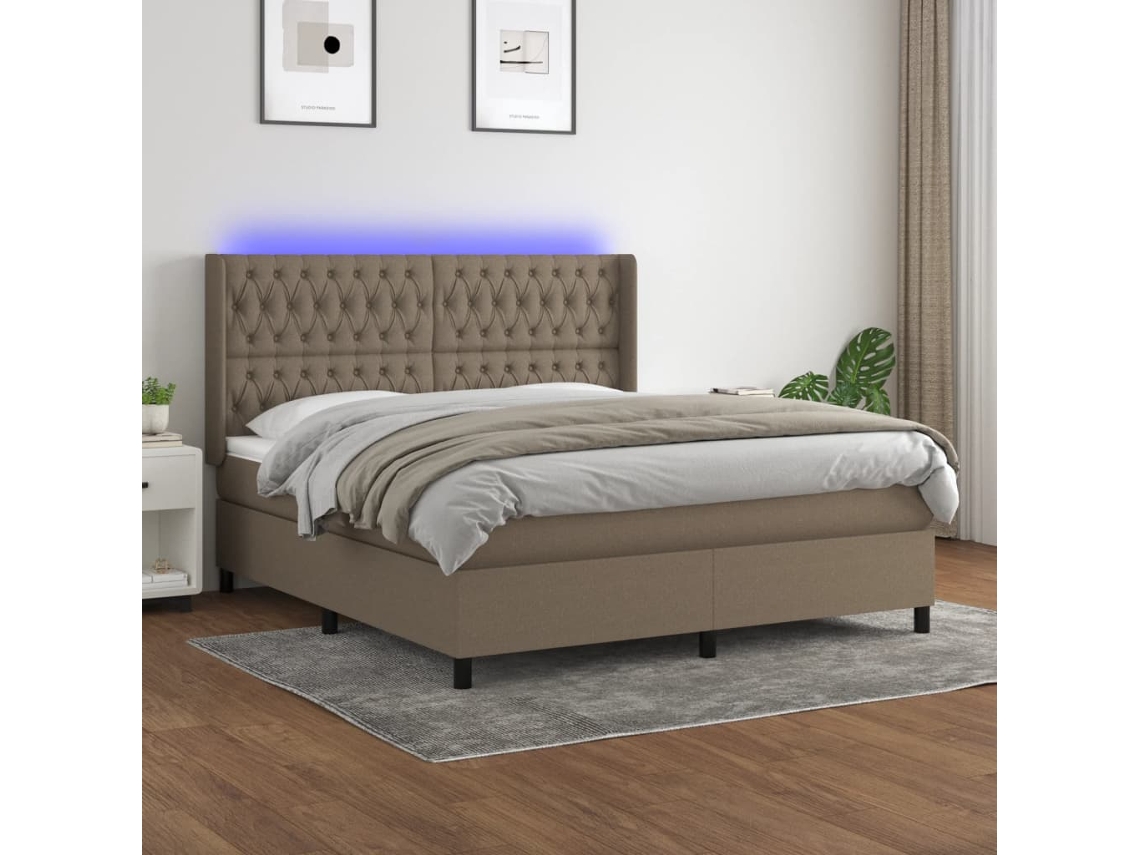 Vidaxl Cama Box Spring Colchão/led 180x200cm Tecido Cinza-acastanhado
