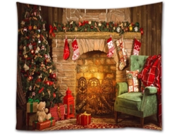 Tapeçaria De Natal, Feliz Natal, Árvore De Natal, Lareira, Meias De Natal, Tapeçaria De Parede, 80x60 Polegadas Aquaforge
